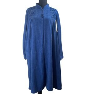 Miss Elaine Woman Blue Terry Cloth Zip Front Robe Duster Style Size 2X